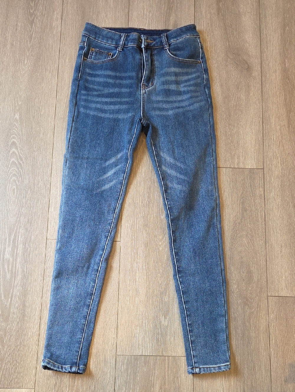 High-Rise Fleece Lined Skinny Jeans in Denim Blue XS